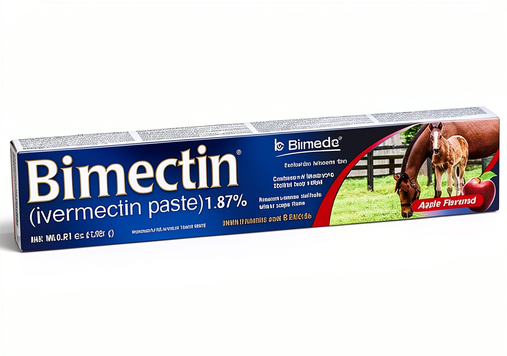Bimectin horse dewormer syringe shown with horse in background