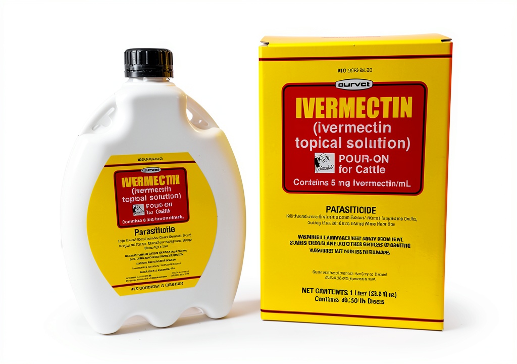 Durvet Ivermectin Pour-On bottle displayed on a farm background